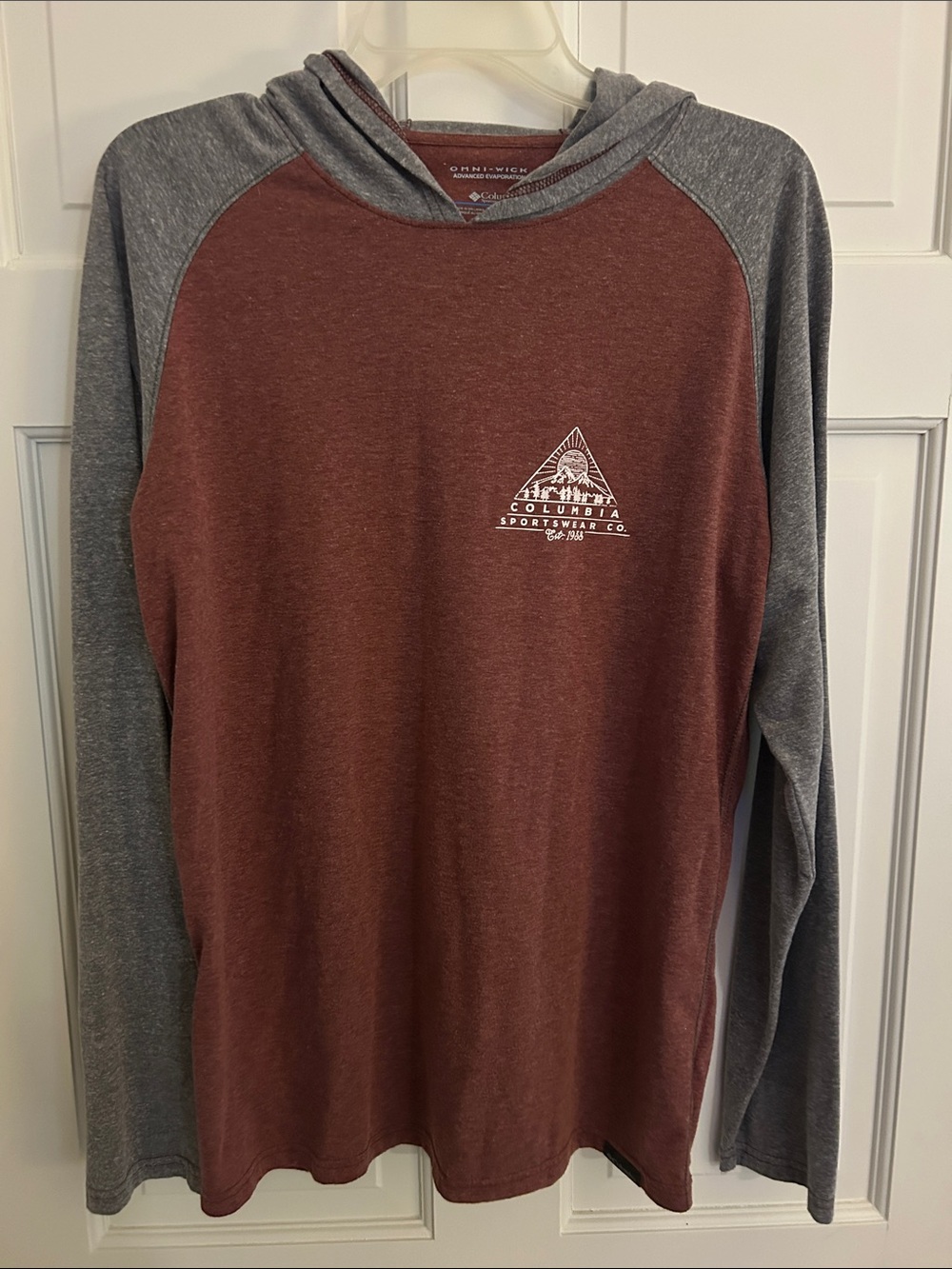 Columbia Men's Maroon and Gray Hooded Long-Sleeve Shirt